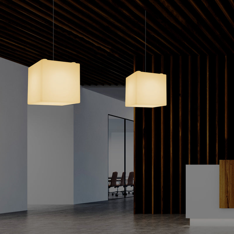 Lampe LED suspendue en forme de cube, éclairage moderne de plafond, 30 cm, E27, blanc chaud