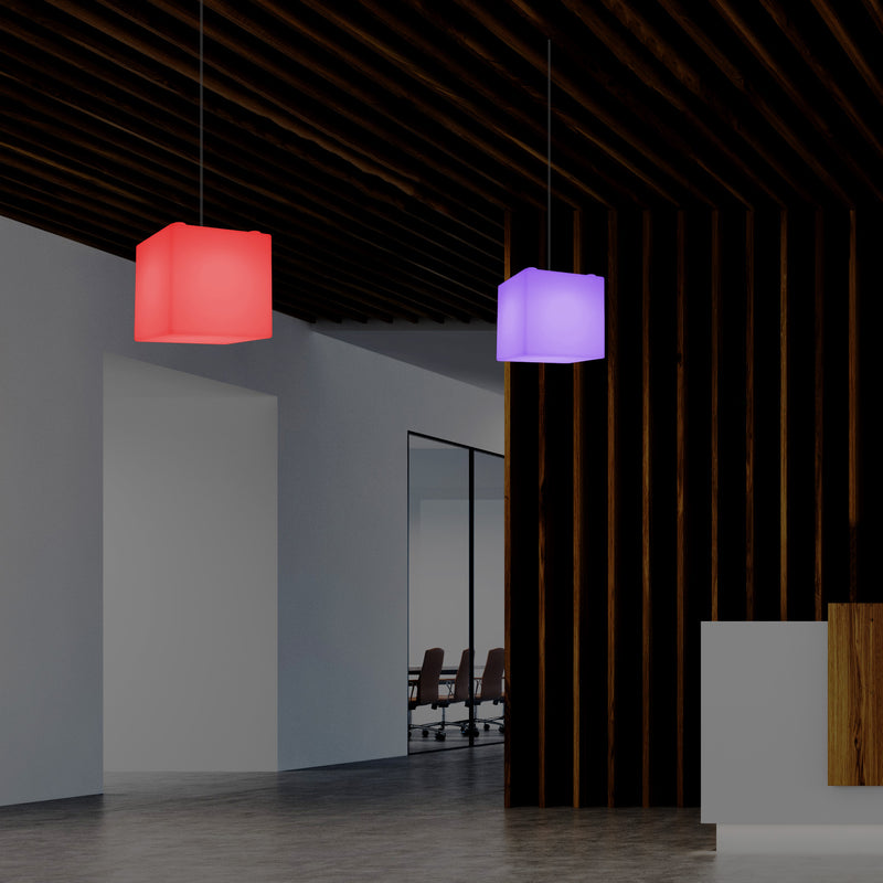 Lampe à suspension en forme de cube, lumière pendante moderne à LED, 20 cm, E27, couleur changeante
