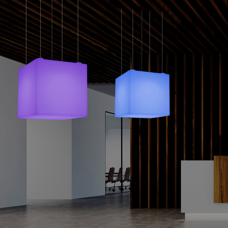 Lampe pendante en forme de cube éclairage LED géométrique au plafond 60 cm E27 RGB avec télécommande