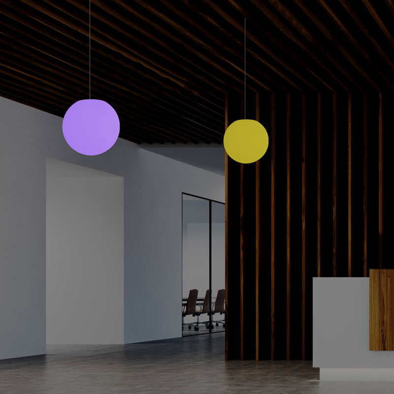 Lampe pendante LED sphère, suspension boule RGB multicolore de 20 cm avec télécommande