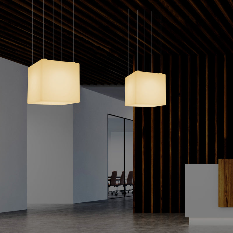Lampe suspendue LED Cube, Plafonnier géométrique, 40 x 40 cm, E27, blanc chaud