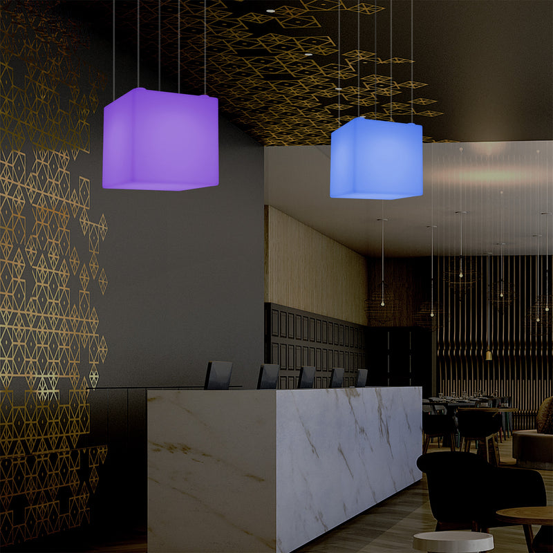 Plafonnier Cube LED, lampe décorative suspendue, 500 mm, E27, éclairage d'ambiance RGB