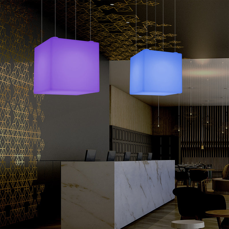 Lampe pendante en forme de cube éclairage LED géométrique au plafond 60 cm E27 RGB avec télécommande