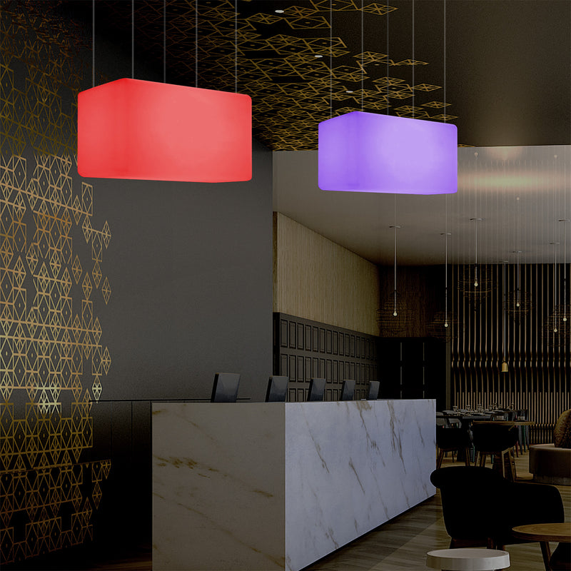 Plafonnier unique, lampe suspendue LED linéaire îlot de cuisine 55 x 35 cm E27 RGB avec télécommande