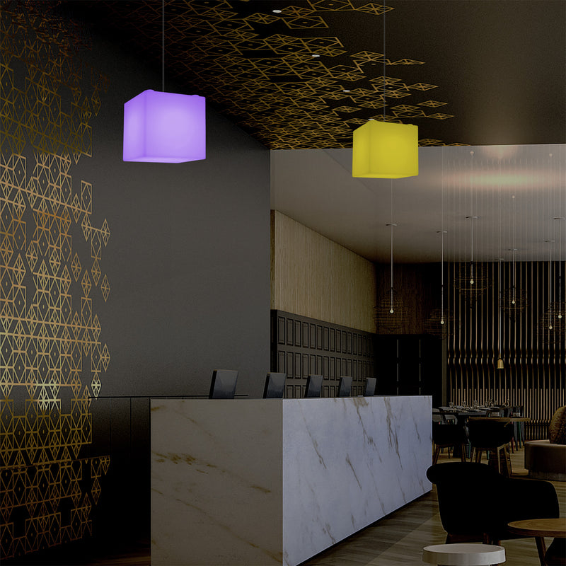 Lampe à suspension en forme de cube, lumière pendante moderne à LED, 20 cm, E27, couleur changeante