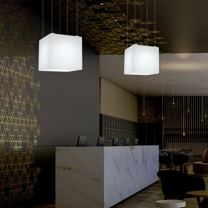 Plafonnier géométrique, éclairage suspendu à LED en forme de cube, 50 x 50 cm, E27, blanc