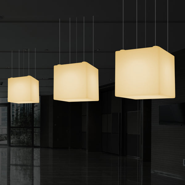 Suspension moderne, lampe pendante LED en forme de cube, 60 x 60 cm, E27, blanc chaud