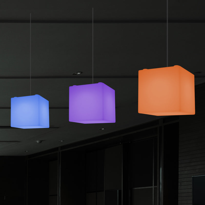 Lampe à suspension en forme de cube, lumière pendante moderne à LED, 20 cm, E27, couleur changeante