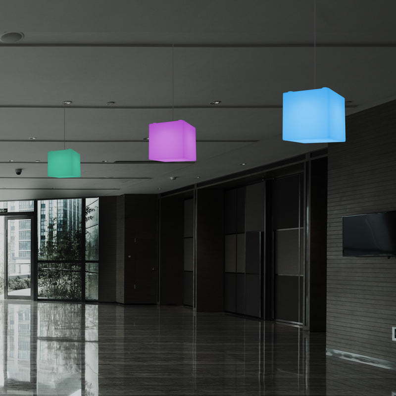 Lampe à suspension en forme de cube, lumière pendante moderne à LED, 20 cm, E27, couleur changeante