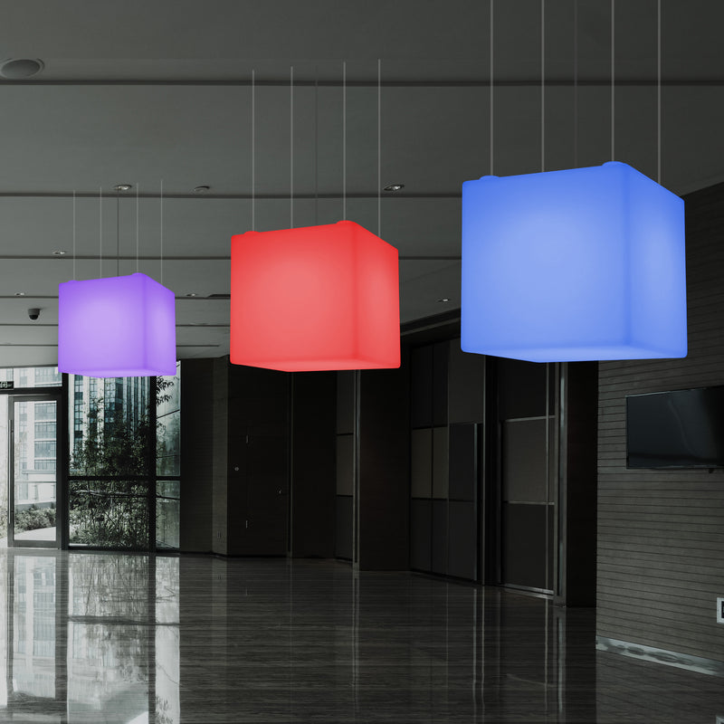 Lampe pendante en forme de cube éclairage LED géométrique au plafond 60 cm E27 RGB avec télécommande