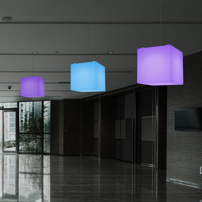 Plafonnier contemporain Lampe de suspension LED en forme de cube 300mm E27 changement de couleur RGB