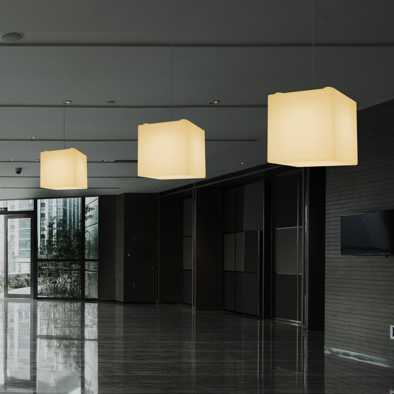 Lampe LED suspendue en forme de cube, éclairage moderne de plafond, 30 cm, E27, blanc chaud