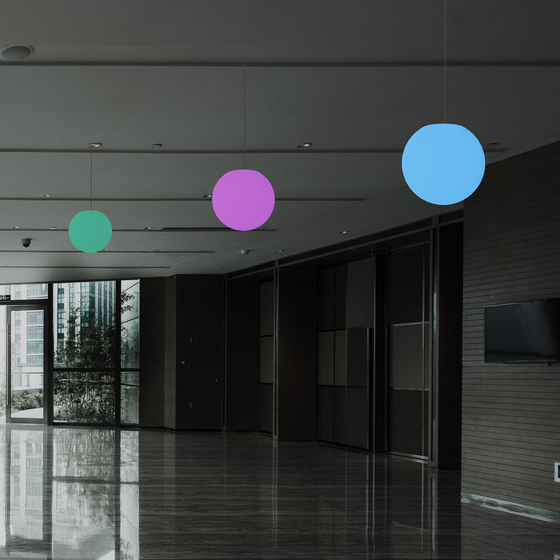 Lampe pendante LED sphère, suspension boule RGB multicolore de 20 cm avec télécommande