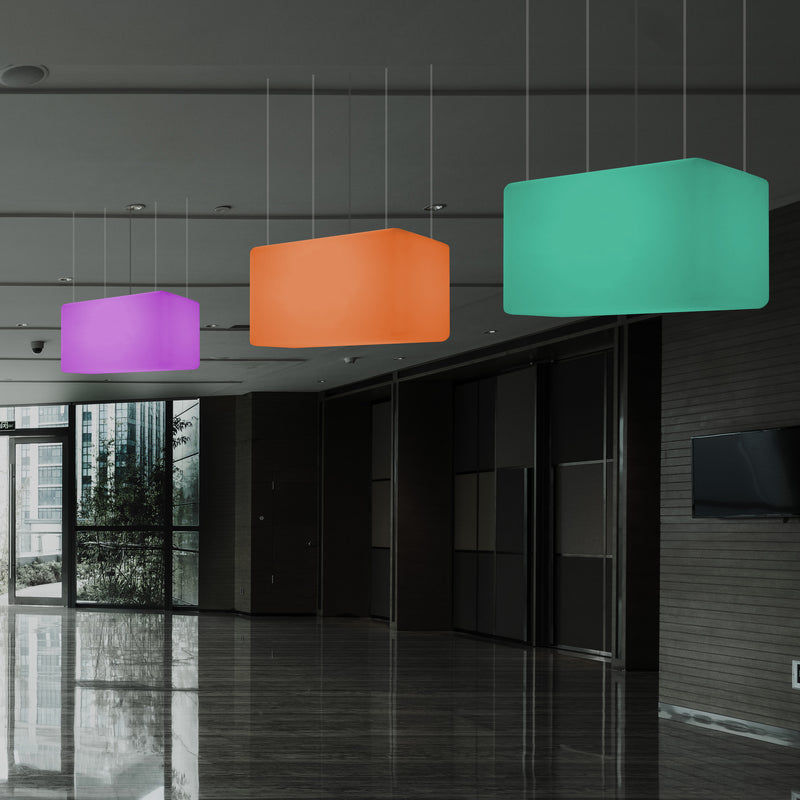 Plafonnier unique, lampe suspendue LED linéaire îlot de cuisine 55 x 35 cm E27 RGB avec télécommande