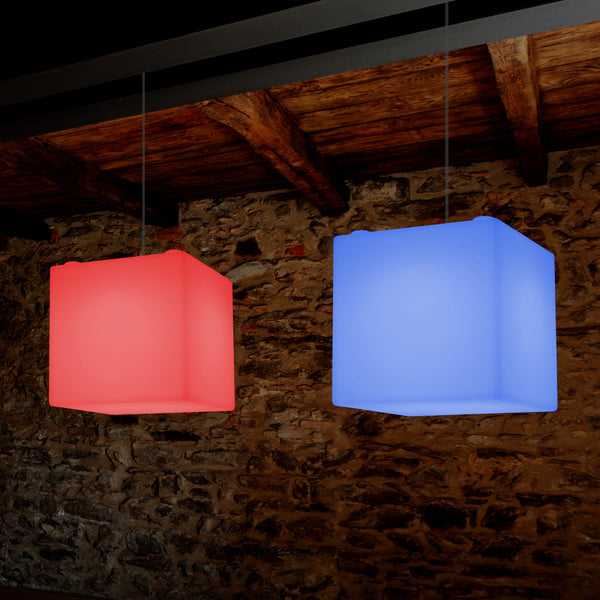 Plafonnier contemporain Lampe de suspension LED en forme de cube 300mm E27 changement de couleur RGB