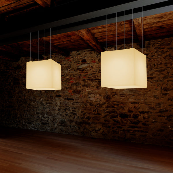 Lampe suspendue LED Cube, Plafonnier géométrique, 40 x 40 cm, E27, blanc chaud