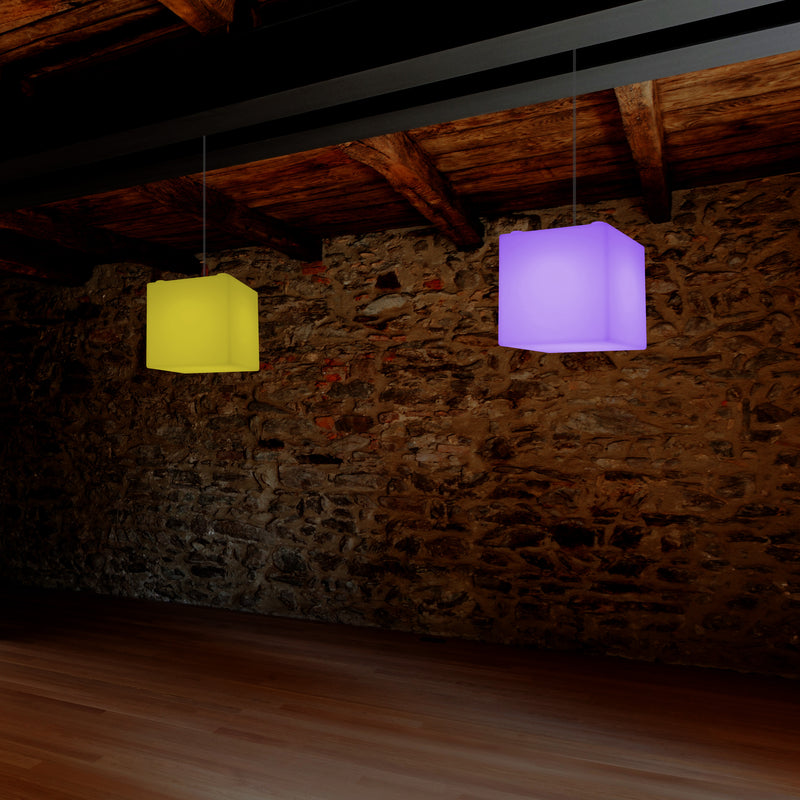 Lampe à suspension en forme de cube, lumière pendante moderne à LED, 20 cm, E27, couleur changeante