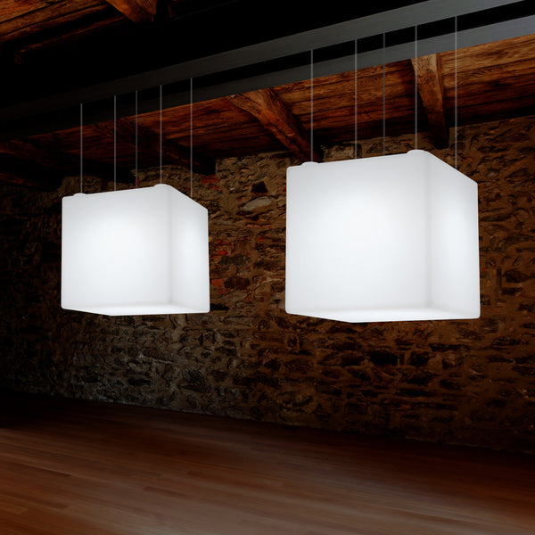 Lampe LED à suspension en forme de cube, grand luminaire géométrique à suspension 600 mm, E27, blanc