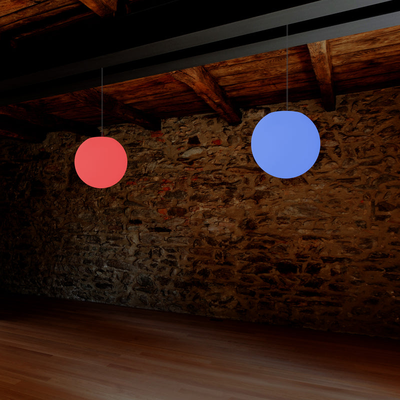 Lampe pendante LED sphère, suspension boule RGB multicolore de 20 cm avec télécommande