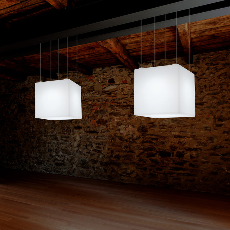 Plafonnier géométrique, éclairage suspendu à LED en forme de cube, 50 x 50 cm, E27, blanc