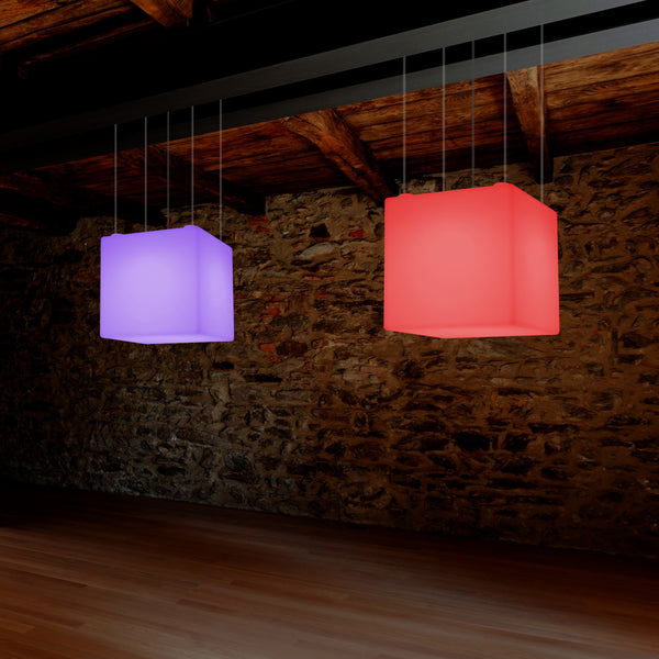 Cube LED, Lampe de suspension contemporaine, 40 cm, E27, avec changement de couleur