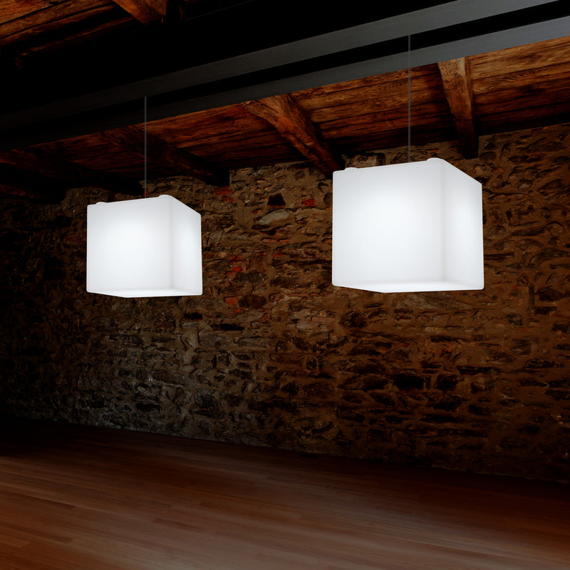 Cube LED suspendu, lampe pendante géométrique, taille de 30 x 30 cm, E27, lumière blanche