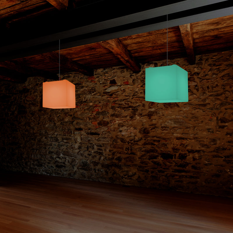Suspension Cube, plafonnier moderne RGB 15cm avec changement de couleur et télécommande