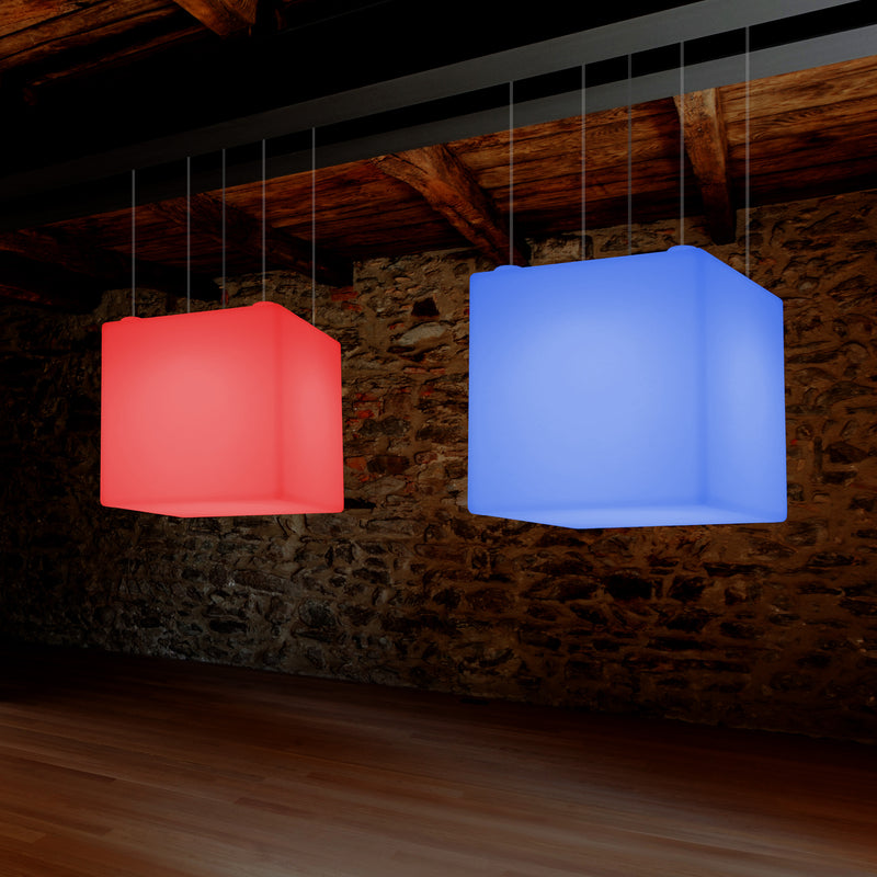 Lampe pendante en forme de cube éclairage LED géométrique au plafond 60 cm E27 RGB avec télécommande