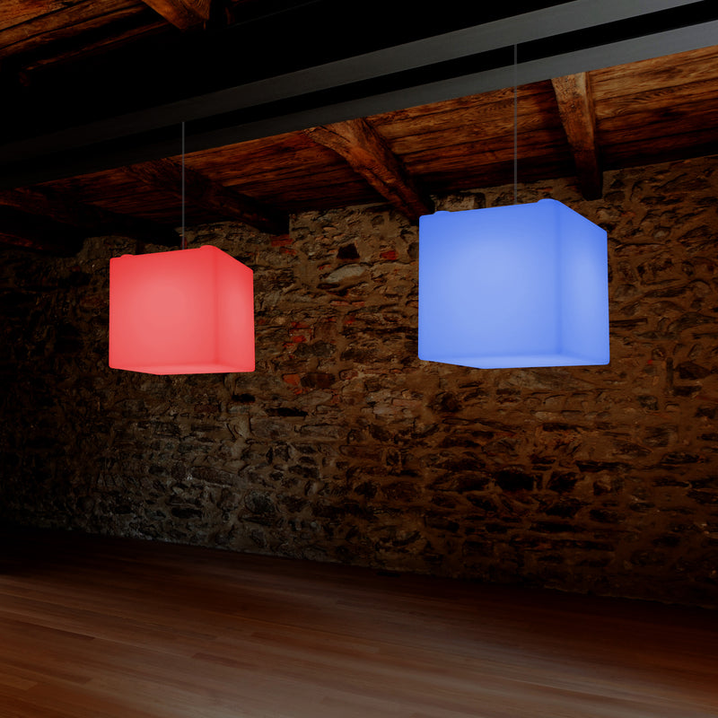 Plafonnier contemporain Lampe de suspension LED en forme de cube 300mm E27 changement de couleur RGB