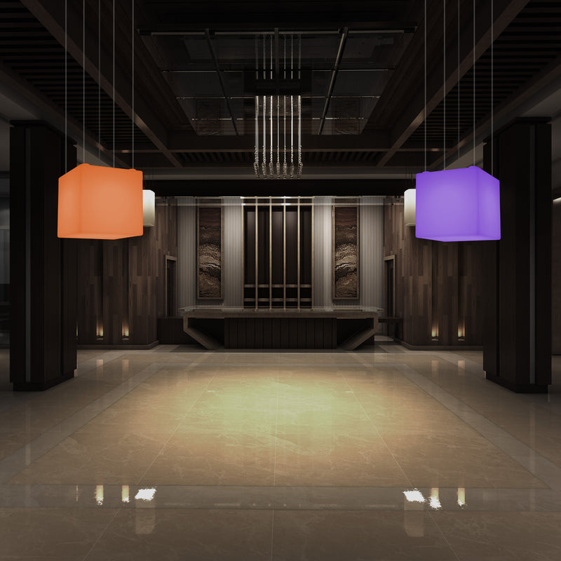Plafonnier Cube à LED, lampe suspendue moderne RVB multicolore, 400 mm, lampe d'ambiance