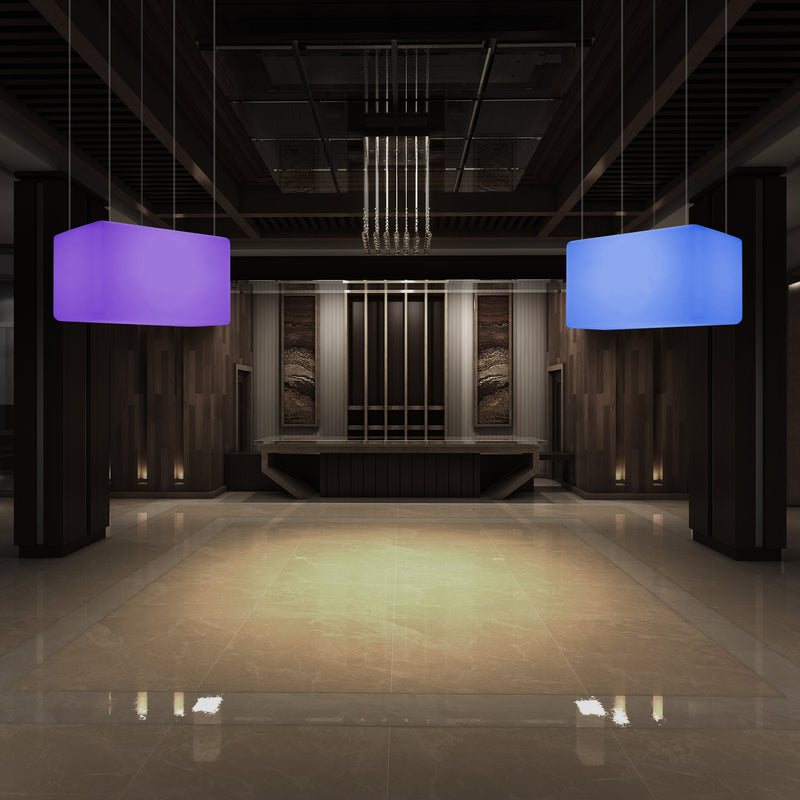 Plafonnier unique, lampe suspendue LED linéaire îlot de cuisine 55 x 35 cm E27 RGB avec télécommande
