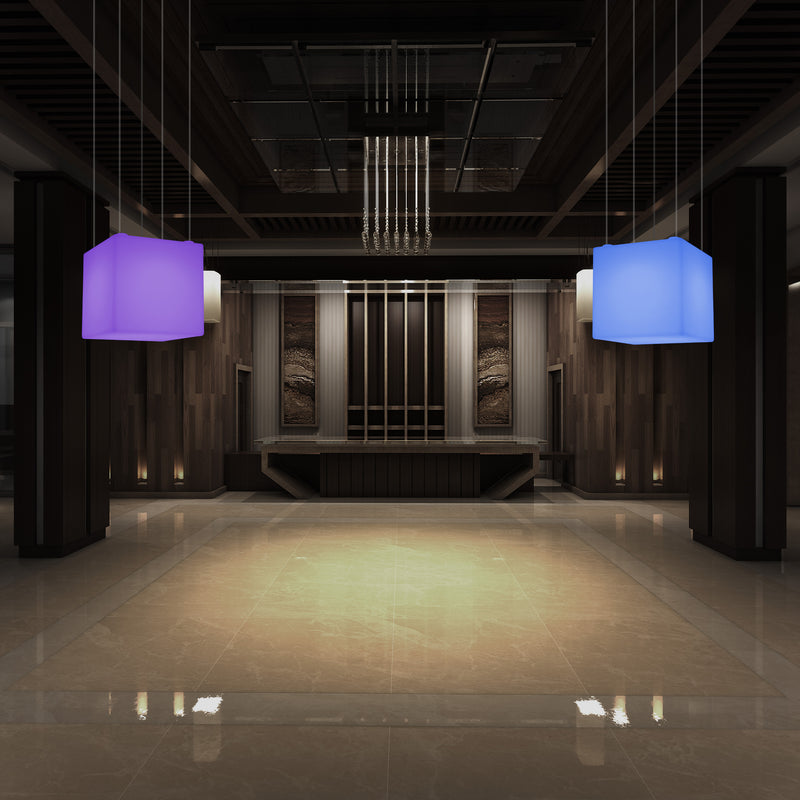 Plafonnier Cube LED, lampe décorative suspendue, 500 mm, E27, éclairage d'ambiance RGB