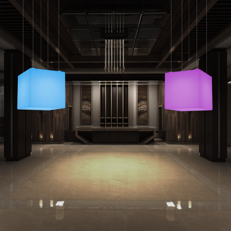 Lampe pendante en forme de cube éclairage LED géométrique au plafond 60 cm E27 RGB avec télécommande