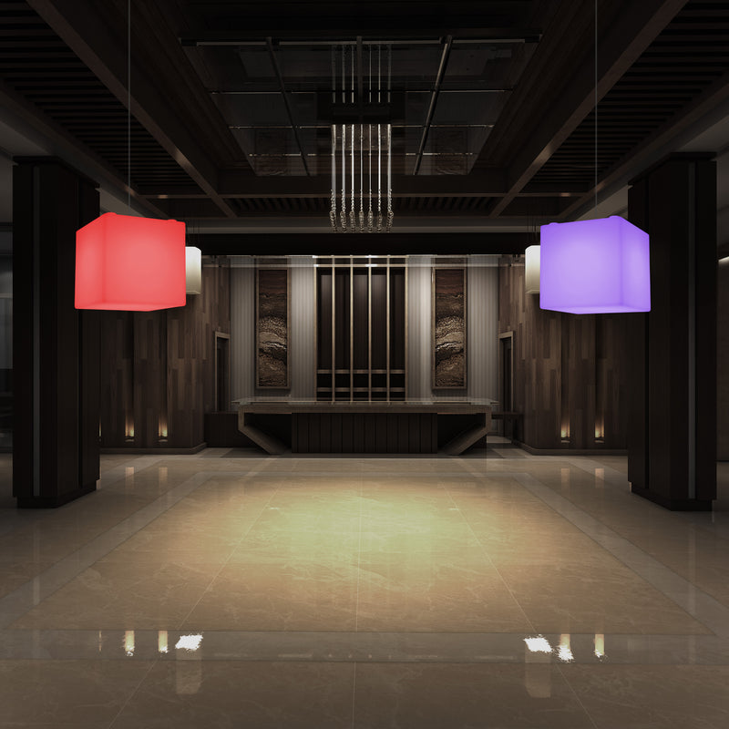 Plafonnier contemporain Lampe de suspension LED en forme de cube 300mm E27 changement de couleur RGB