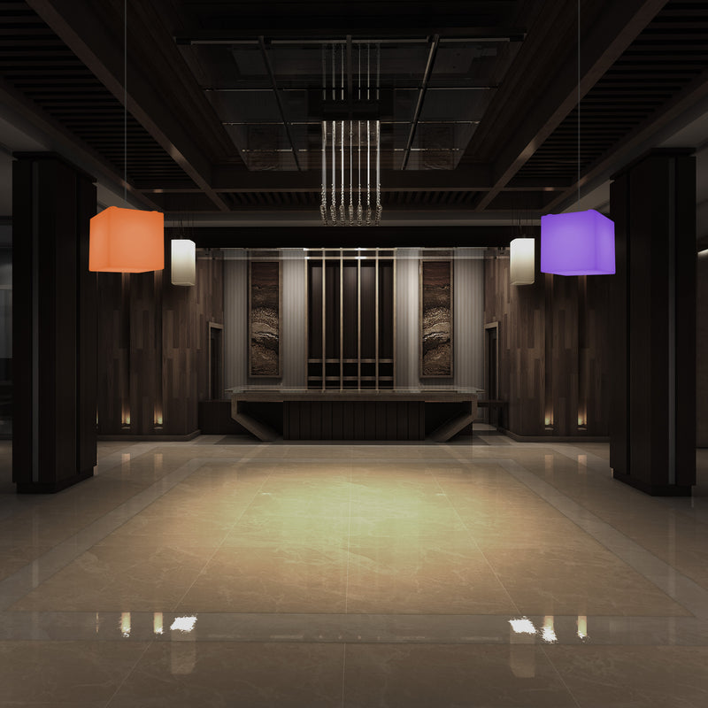 Lampe à suspension en forme de cube, lumière pendante moderne à LED, 20 cm, E27, couleur changeante