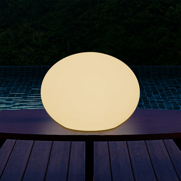 Lampe de table LED E27 chambre à coucher design 3D Ellipse ovale, sphère plate de 27 cm blanc chaud