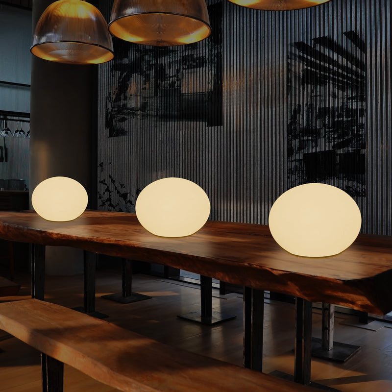 Lampe de table LED E27 chambre à coucher design 3D Ellipse ovale, sphère plate de 27 cm blanc chaud