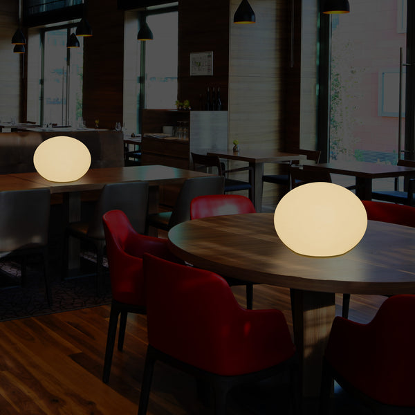 Lampe de table LED E27 chambre à coucher design 3D Ellipse ovale, sphère plate de 27 cm blanc chaud