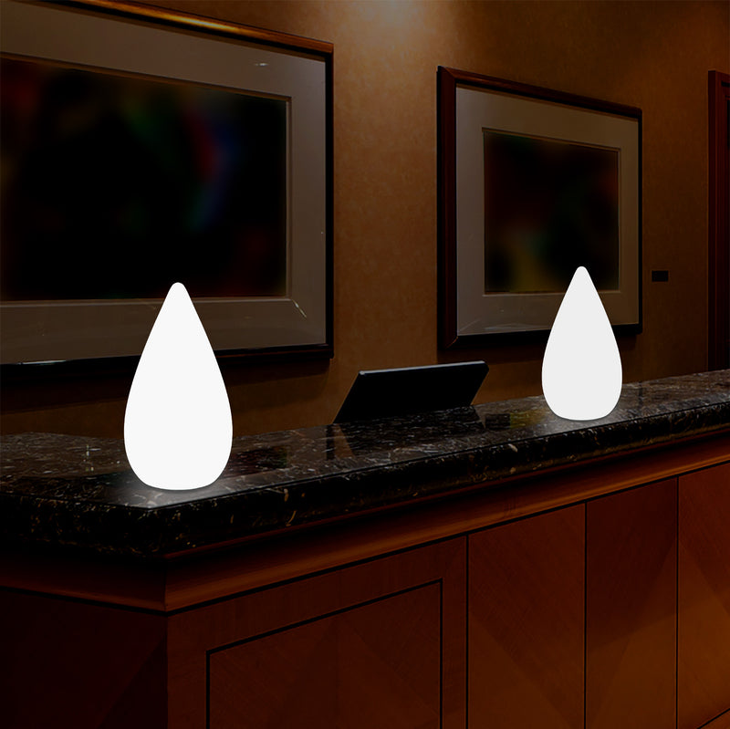 Lampe de table décorative LED 37cm, goutte d'eau E27 Luminaire de sol pour salon, blanc