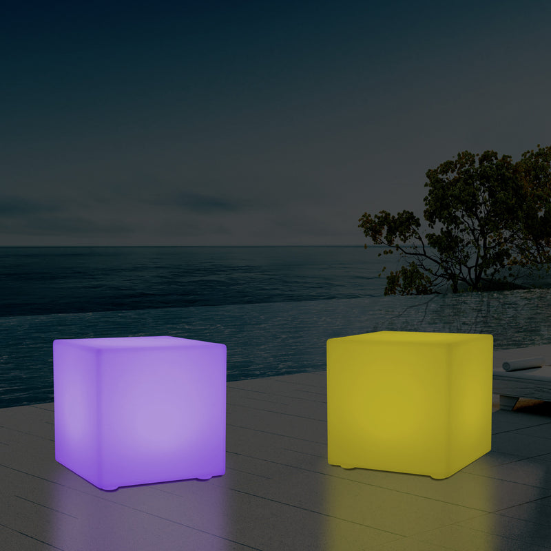 Cube de 60 cm alimenté par le secteur, tabouret éclairé, siège, table et mobilier de jardin, RGB