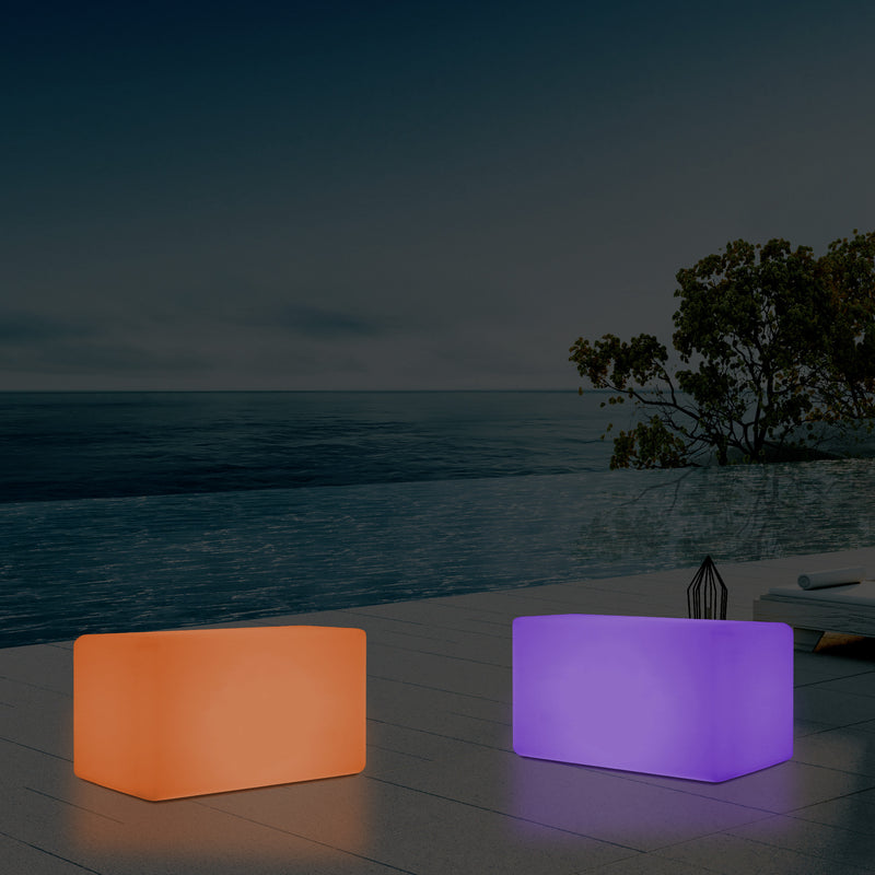 Banquette de jardin pour l’extérieur, tabouret éclairé par LED, alimenté par le secteur, 55 x 35 cm