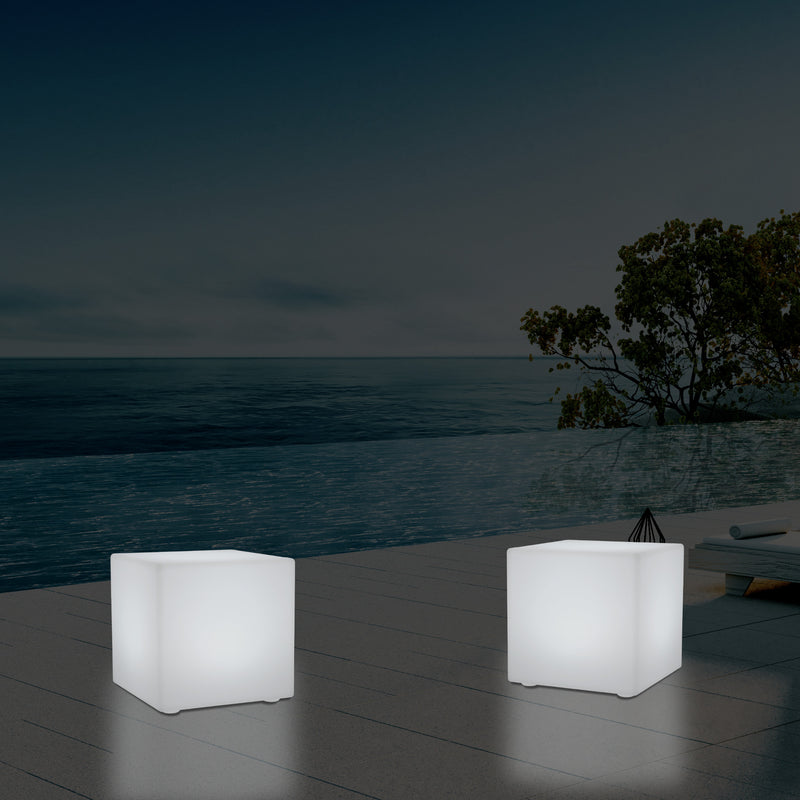 Siège tabouret chaise Cube LED pour l'extérieur Lampe de jardin sur secteur, multicolore 400 x 400mm
