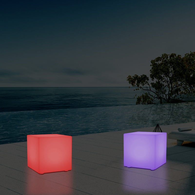 Lumière de jardin extérieur sur secteur Lampe LED 30cm changement de couleur balcon et terrasse cube