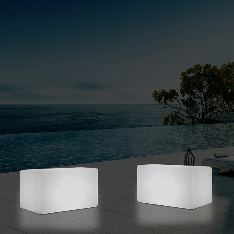 Banquette de jardin pour l’extérieur, tabouret éclairé par LED, alimenté par le secteur, 55 x 35 cm