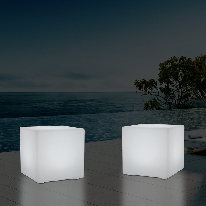 Cube de 60 cm alimenté par le secteur, tabouret éclairé, siège, table et mobilier de jardin, RGB