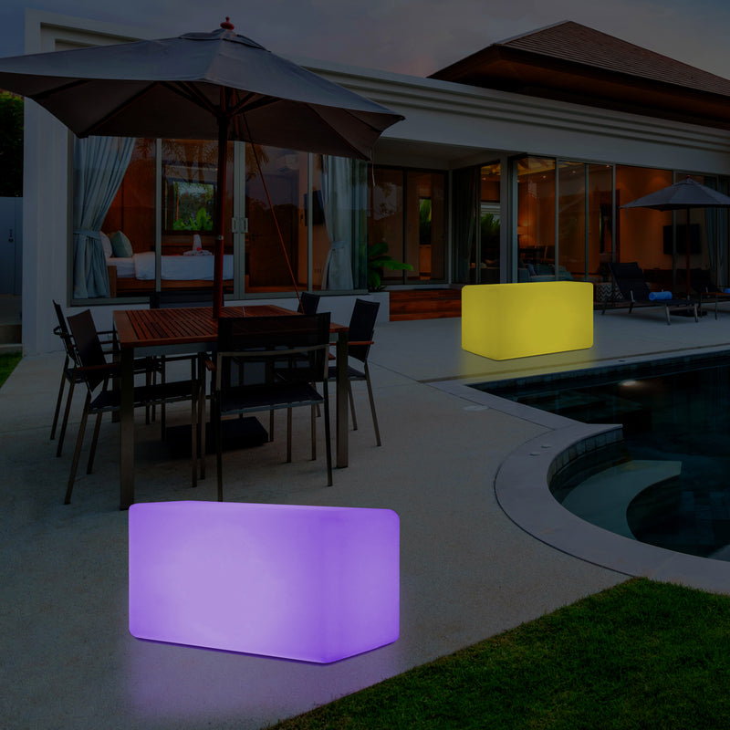 Banquette de jardin pour l’extérieur, tabouret éclairé par LED, alimenté par le secteur, 55 x 35 cm