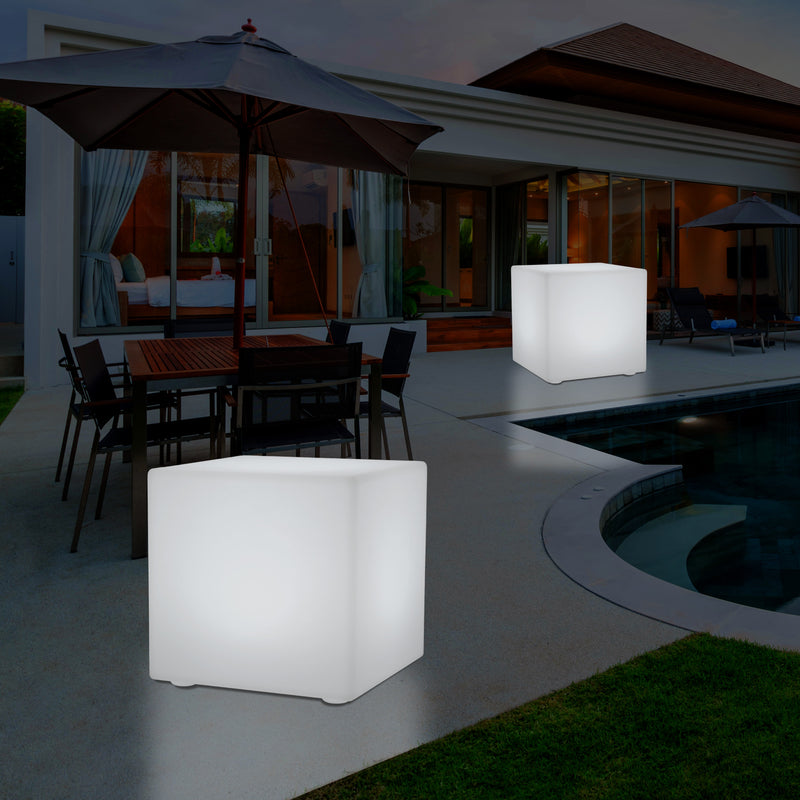 Cube de 60 cm alimenté par le secteur, tabouret éclairé, siège, table et mobilier de jardin, RGB