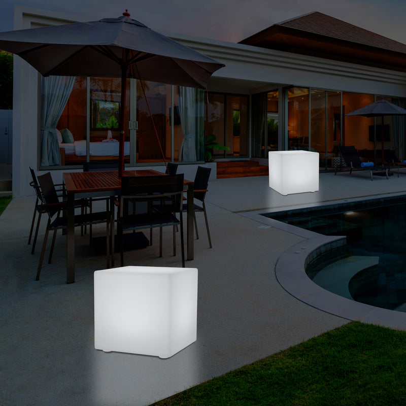 Siège tabouret chaise Cube LED pour l'extérieur Lampe de jardin sur secteur, multicolore 400 x 400mm