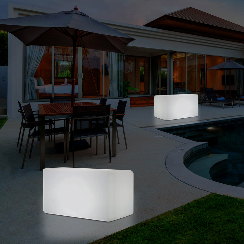 Banquette de jardin pour l’extérieur, tabouret éclairé par LED, alimenté par le secteur, 55 x 35 cm