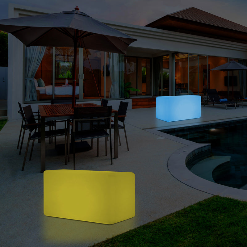 Banquette de jardin pour l’extérieur, tabouret éclairé par LED, alimenté par le secteur, 55 x 35 cm